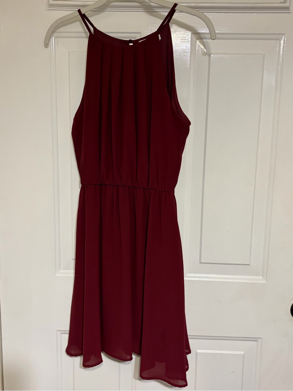 Lush Stunning Womens Burgundy Blouson Chiffon Skater Dress w/Keyhole Back Medium